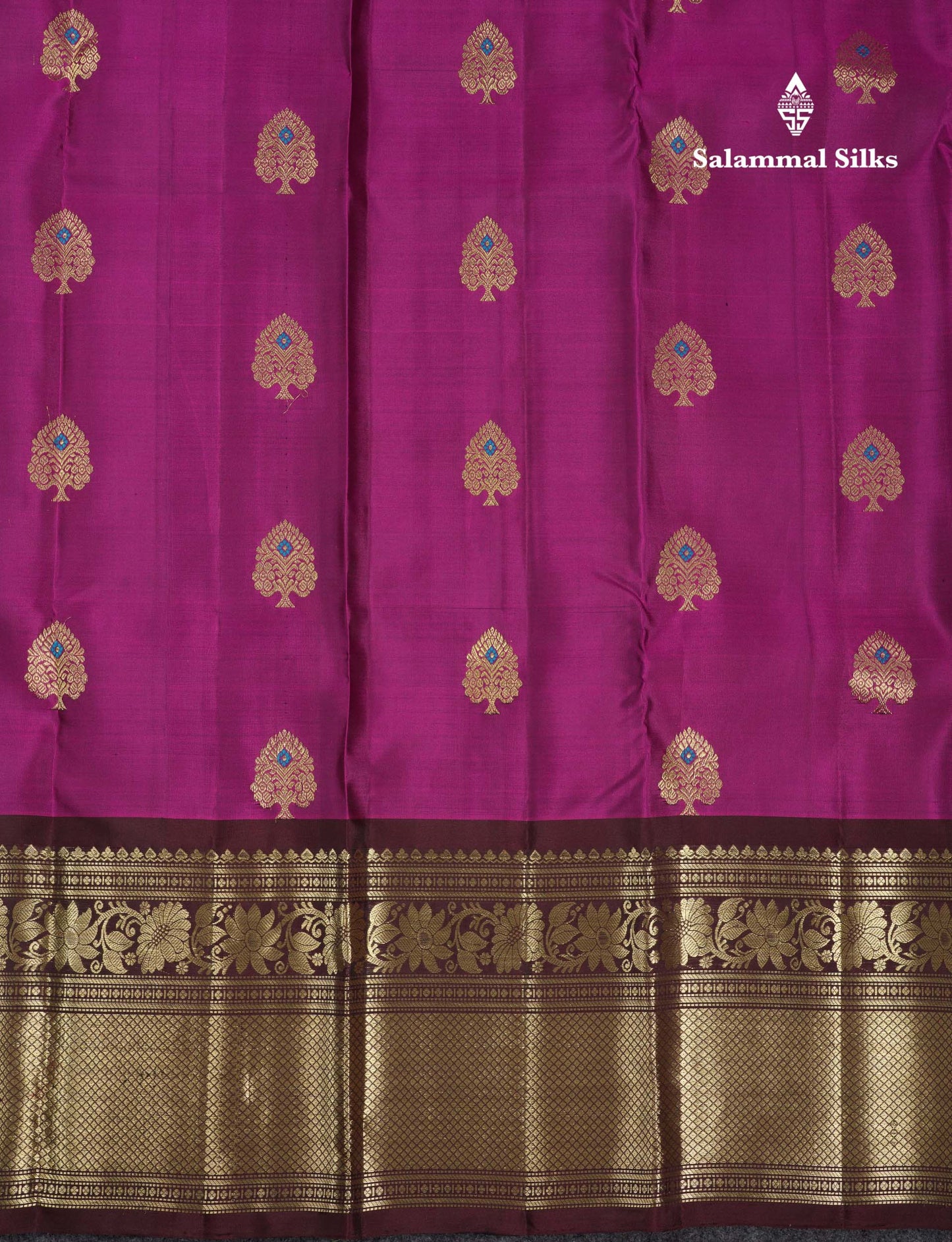 Beautiful Magenta Menakari Work Pure Kanjivaram Silk Saree With Contrast Dark Brown Traditional Evening Morning Border