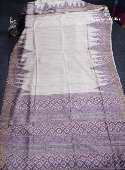 Sandal Semi Tussar Saree With Contrast Grey Fancy Border