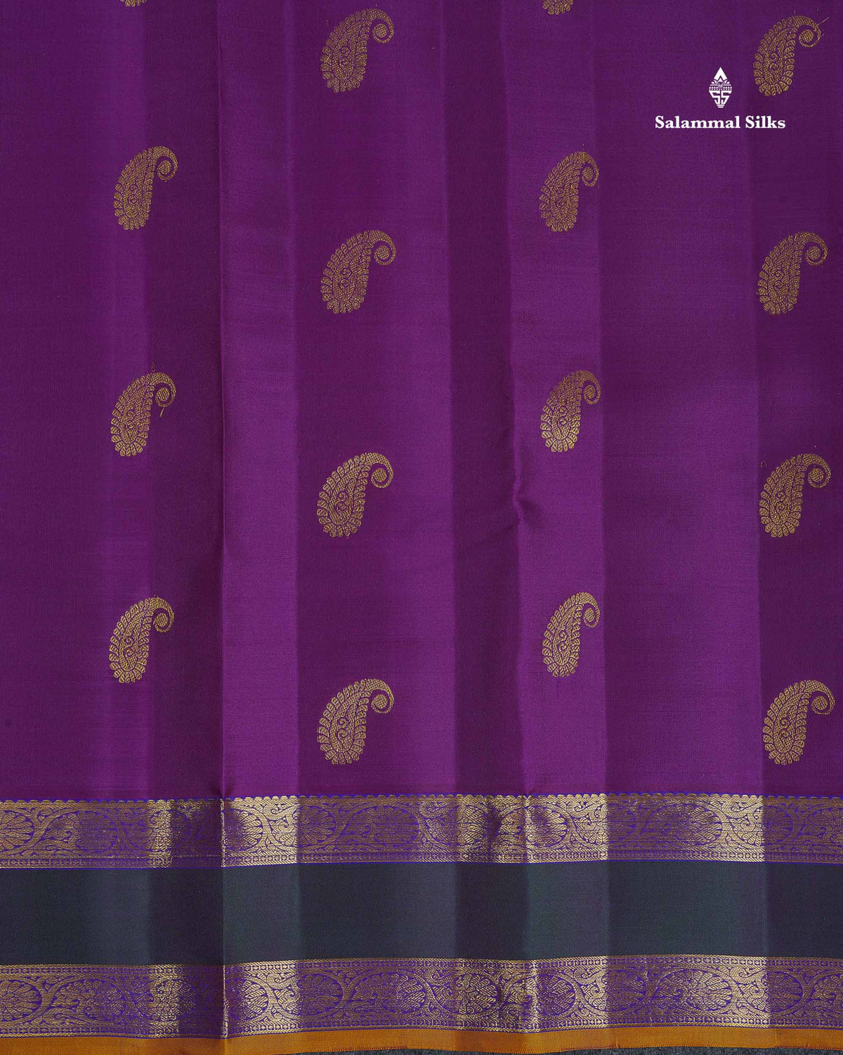 Pure Kanjivaram Silk Saree - Brinjal Colour Body Zari Butta With Dual Tone Bottle Green Gap Border