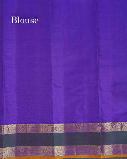 Pure Kanjivaram Silk Saree - Brinjal Colour Body Zari Butta With Dual Tone Bottle Green Gap Border