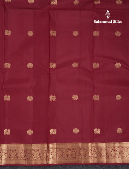 Beautiful Dark Maroon Pure Kanjivaram Silk Saree With Traditional Medium Border