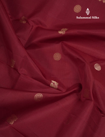 Beautiful Dark Maroon Pure Kanjivaram Silk Saree With Traditional Medium Border