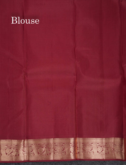 Beautiful Dark Maroon Pure Kanjivaram Silk Saree With Traditional Medium Border