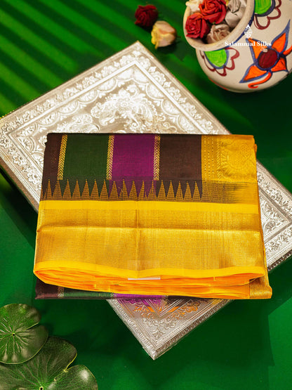 Pure Silk Cotton Saree - Multicolour Along With Contrast Yellow Border
