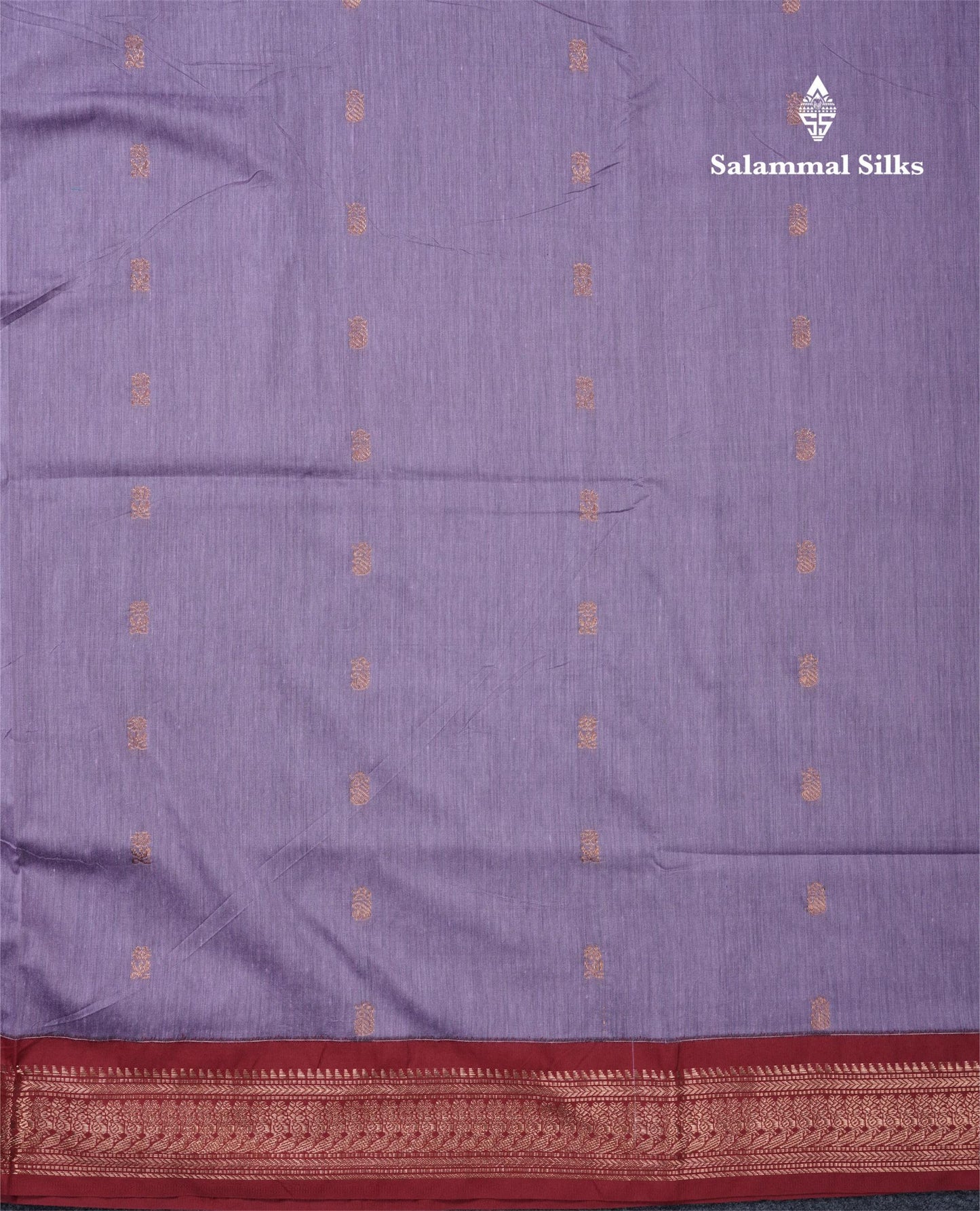 Lavender Kalyani Cotton Saree With Contrast Maroon Border