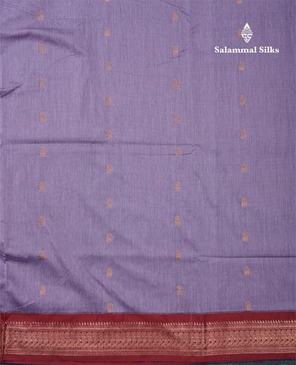 Lavender Kalyani Cotton Saree With Contrast Maroon Border