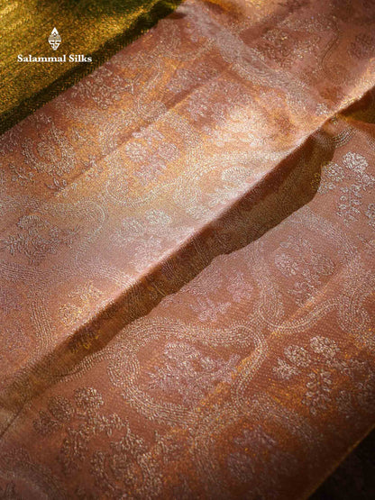 Beautiful Light Pink Tissue Bridal Pure Kanjivaram Silk Saree With Traditional Border