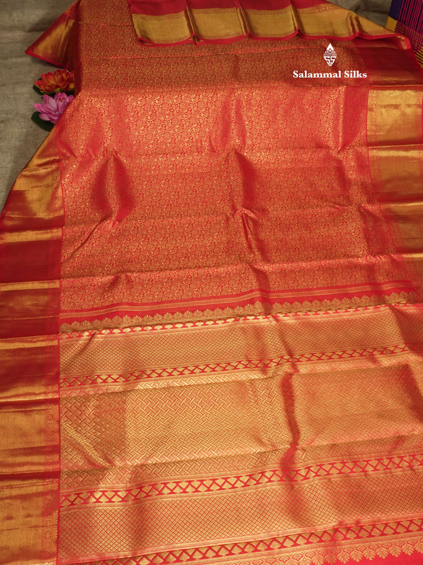 Beautiful Chilly Red Pure Kanjivaram Silk Saree (2G) Zari With Self Border