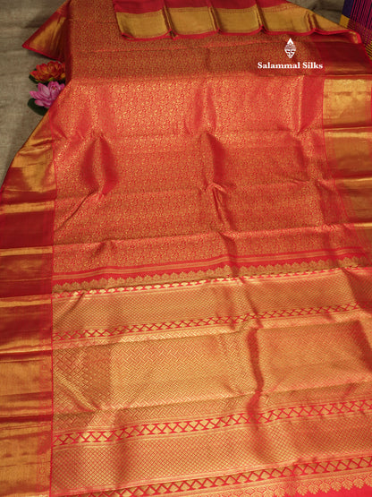 Beautiful Chilly Red Pure Kanjivaram Silk Saree (2G) Zari With Self Border