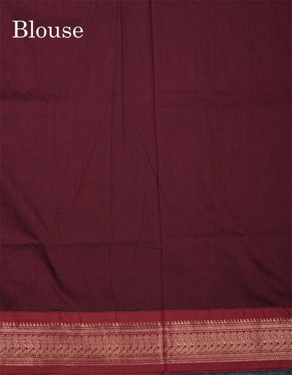 Lavender Kalyani Cotton Saree With Contrast Maroon Border