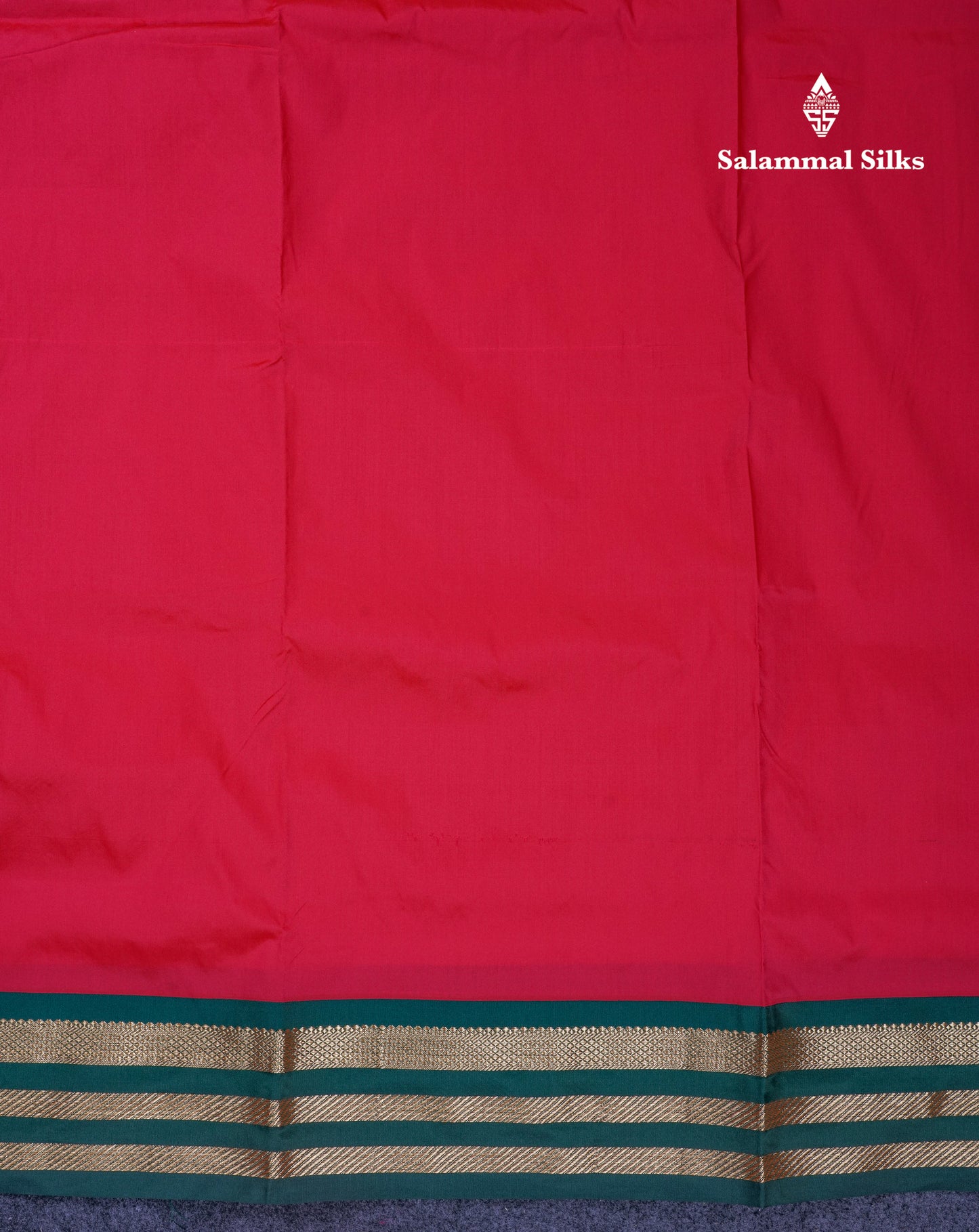 9.5 Yards Semi Silk Saree Chilly Red with Contrast Bottle Green Traditional Border