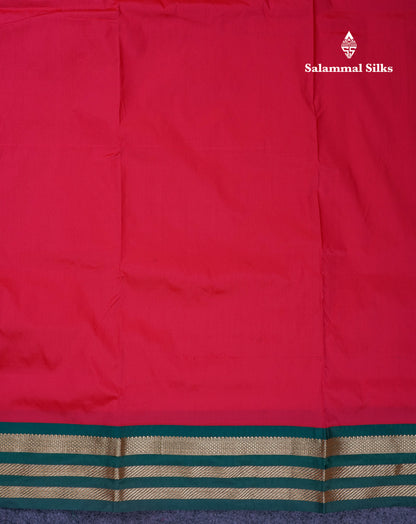 9.5 Yards Semi Silk Saree Chilly Red with Contrast Bottle Green Traditional Border