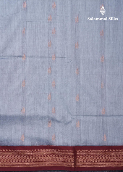 Blueish Grey Kalyani Cotton Saree With Contrast Maroon Border