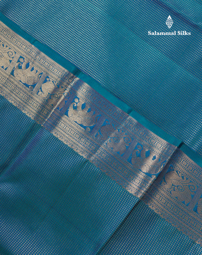 Beautiful Dual Tone Peacock Blue Bridal Pure Kanjivaram Silk Saree With Traditional Evening Morning Border