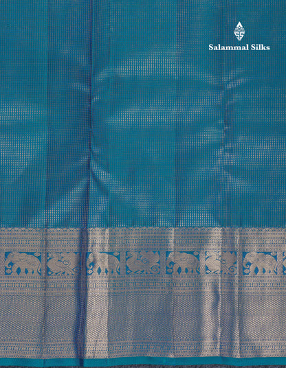 Beautiful Dual Tone Peacock Blue Bridal Pure Kanjivaram Silk Saree With Traditional Evening Morning Border