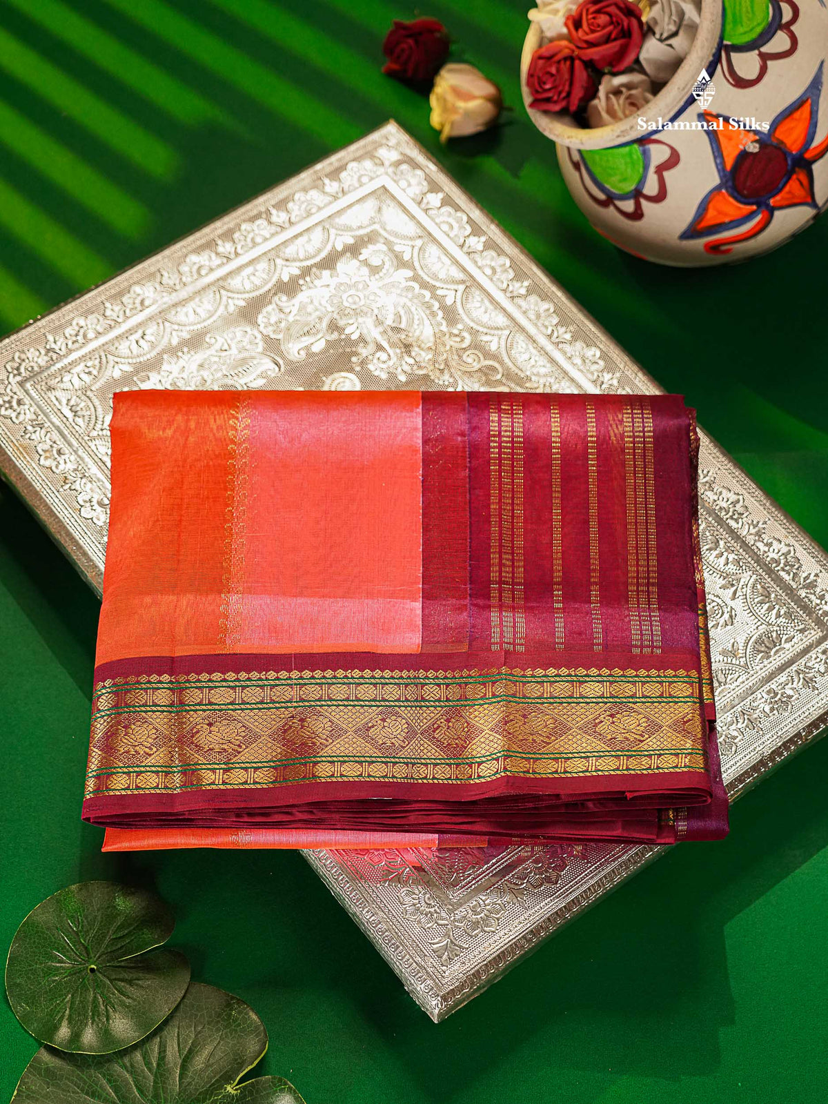 Pure Silk Cotton Saree - Multicolour Along With Contrast Magenta Traditional Border