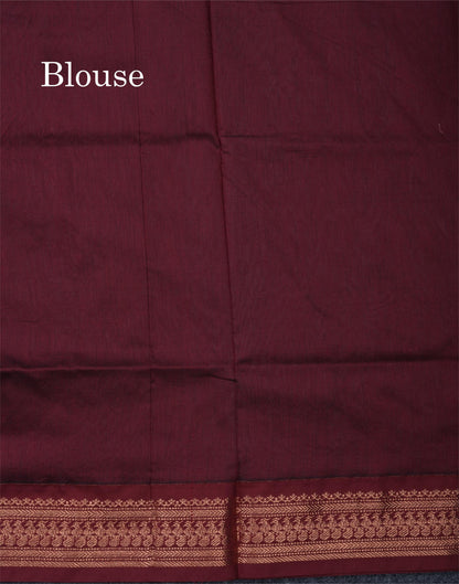 Blueish Grey Kalyani Cotton Saree With Contrast Maroon Border