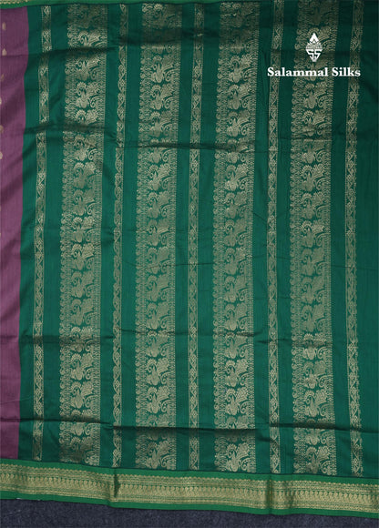 Light Violet Kalyani Cotton Saree With Contrast Green Border