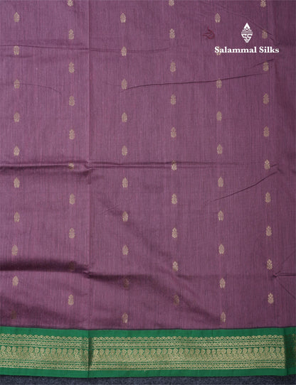Light Violet Kalyani Cotton Saree With Contrast Green Border