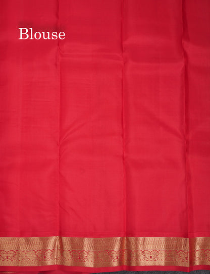 Beautiful Light Blue Pure Kanjivaram Silk Saree With Contrast Chilly Red Traditional Medium Border