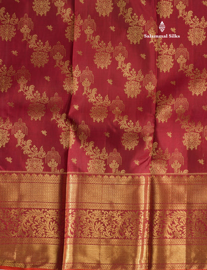 Dark Maroon Bridal Pure Kanjivaram Silk Saree With Self Border