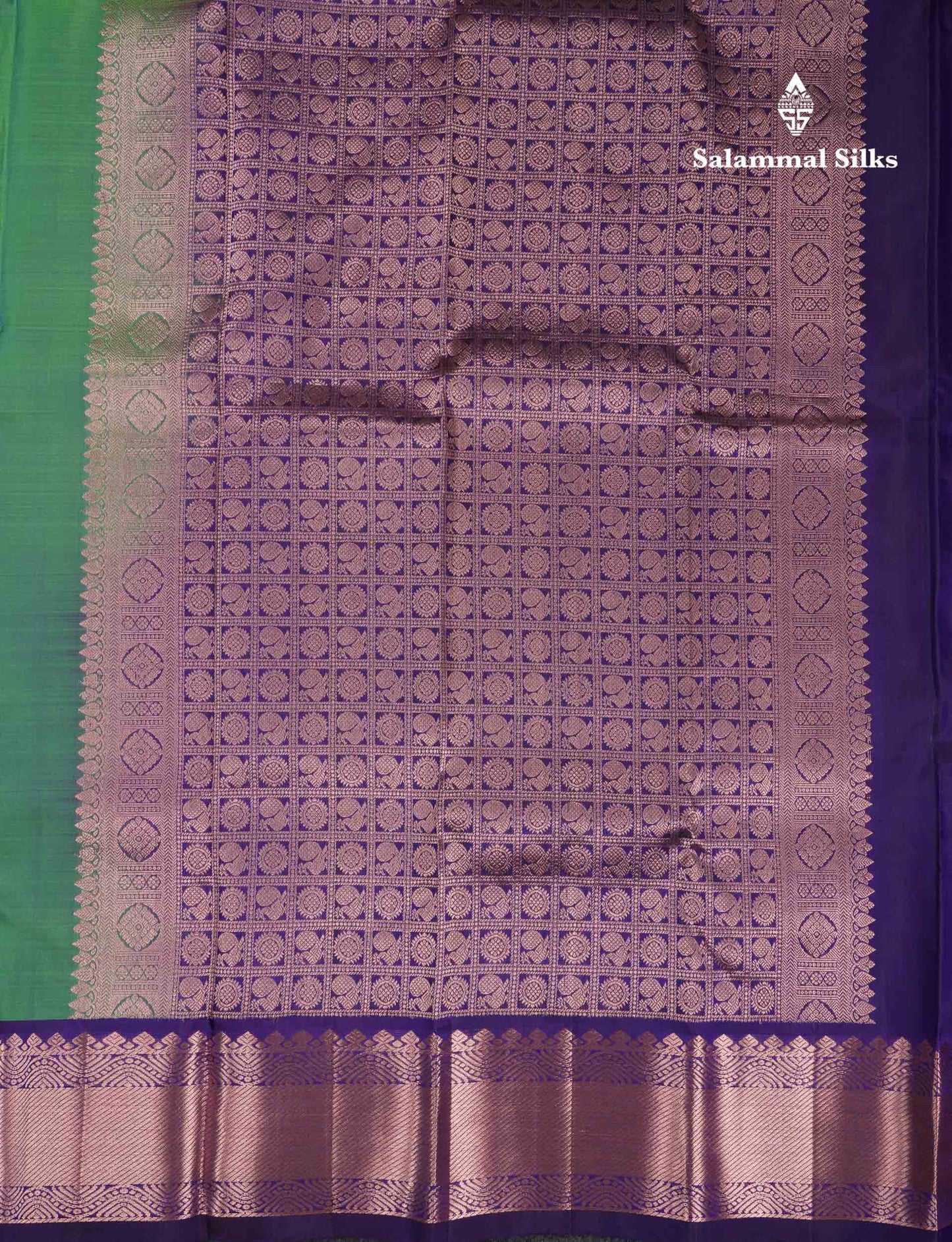 Beautiful Dual Tone Sapphire Green Menakari Work Pure Kanjivaram Silk Saree With Contrast Navy Blue Traditional Border