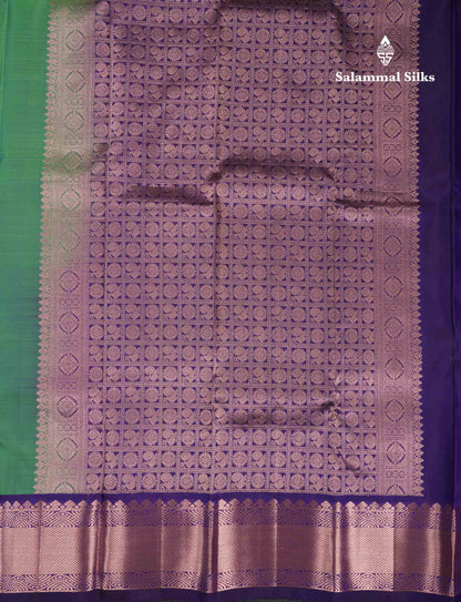 Beautiful Dual Tone Sapphire Green Menakari Work Pure Kanjivaram Silk Saree With Contrast Navy Blue Traditional Border