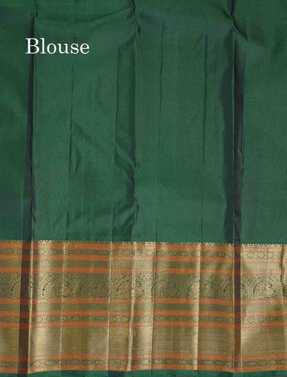 Korvai Pure Kanjivaram Silk Saree - Beige Colour Body With Contrast Bottle Green Evening Morning Border