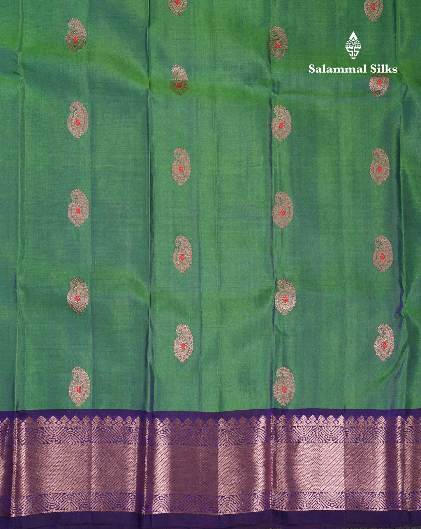 Beautiful Dual Tone Sapphire Green Menakari Work Pure Kanjivaram Silk Saree With Contrast Navy Blue Traditional Border