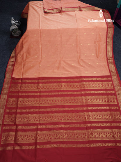 Light Orange Kalyani Cotton Saree With Contrast Reddish Maroon Border