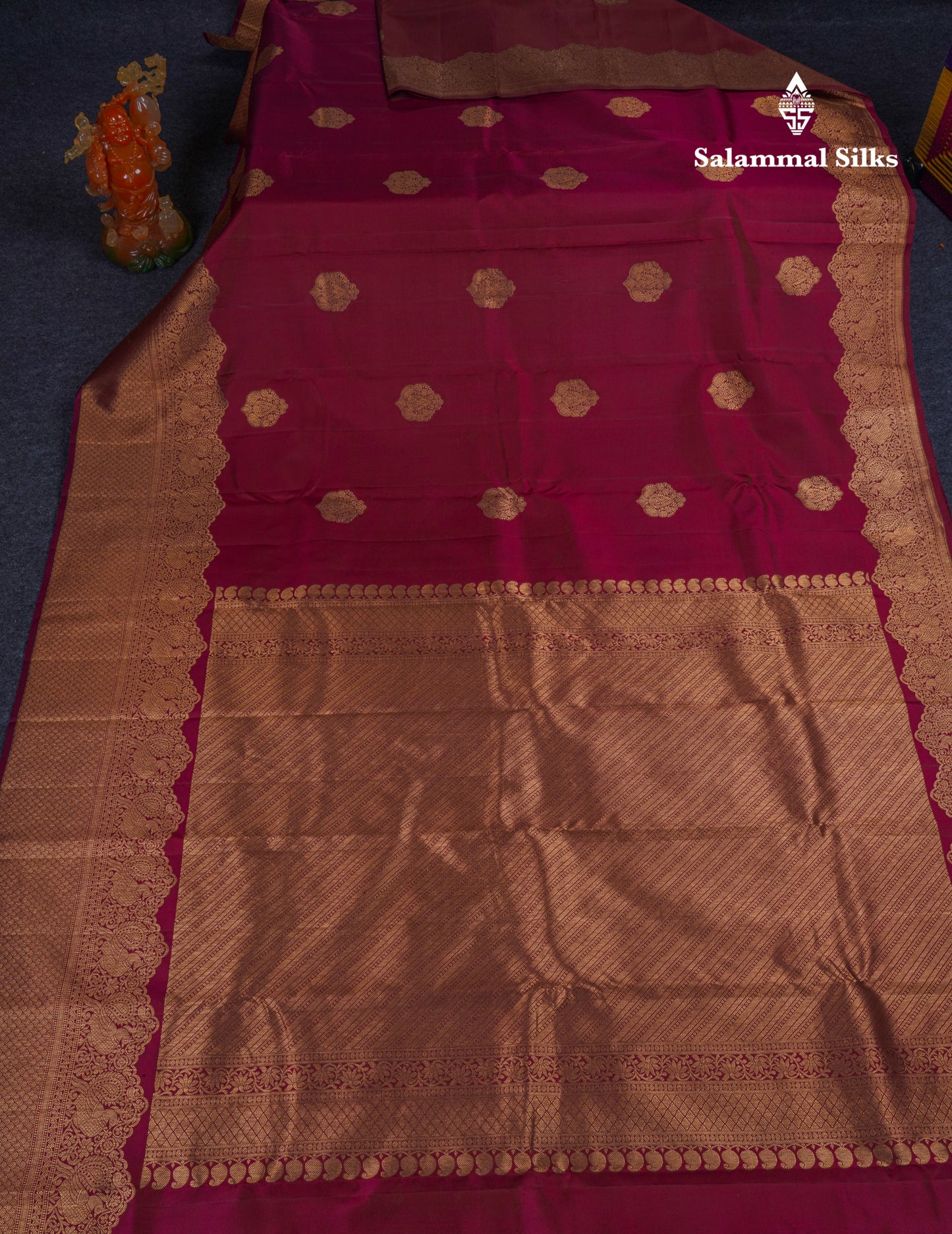 Beautiful Dual Tone Dark Magenta Fancy Pure Kanjivaram Silk Saree With Turning Border