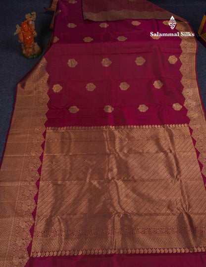 Beautiful Dual Tone Dark Magenta Fancy Pure Kanjivaram Silk Saree With Turning Border