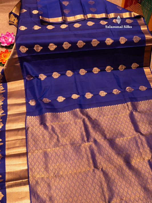 Royal Blue Colour Pure Kanjivaram Silk Saree with Pallakku Border