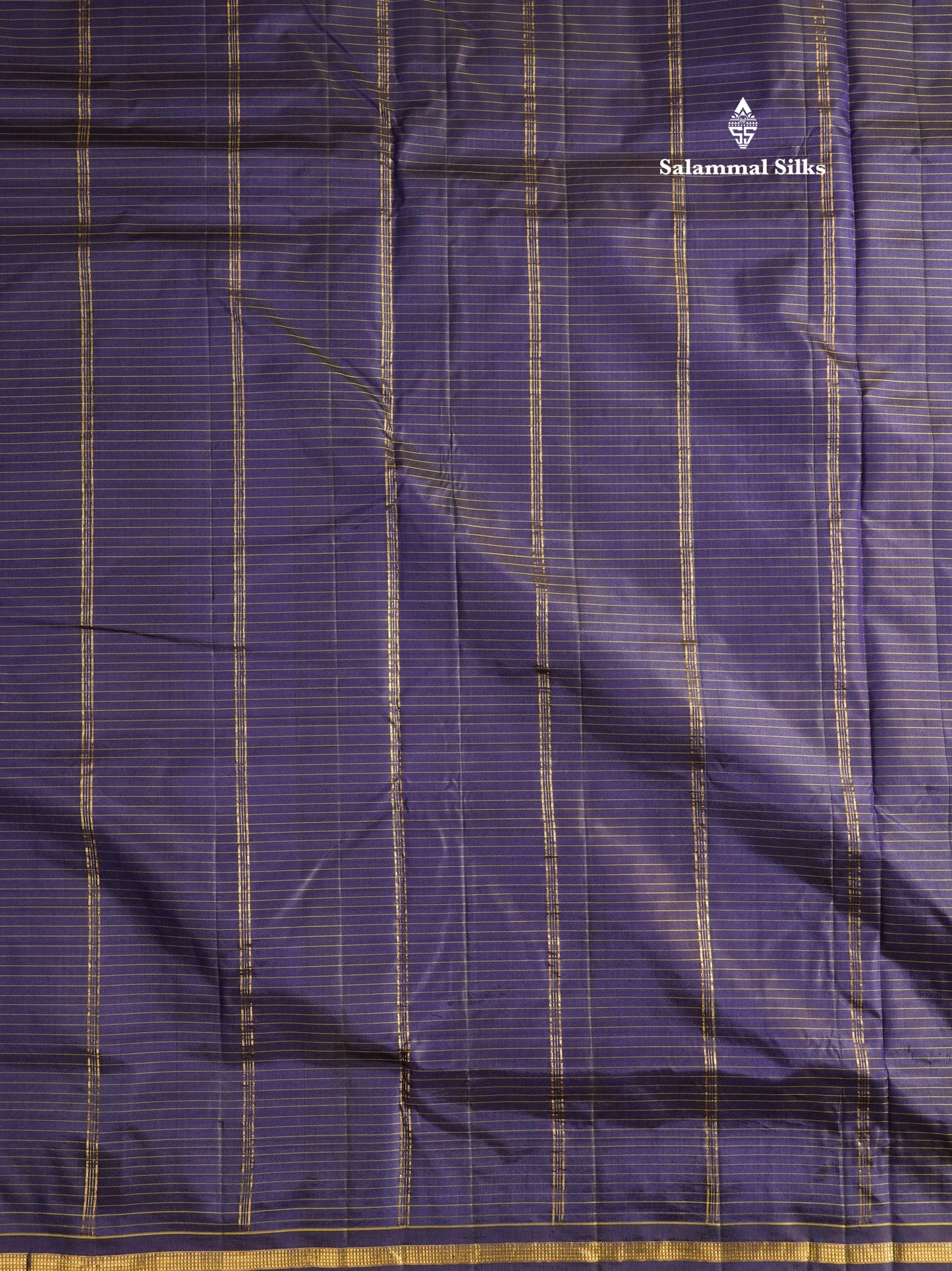 10 Yards Pure Silk Saree Tiny Zari Checks Navy Blue with Small Border