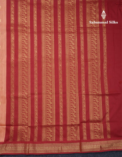 Light Orange Kalyani Cotton Saree With Contrast Reddish Maroon Border