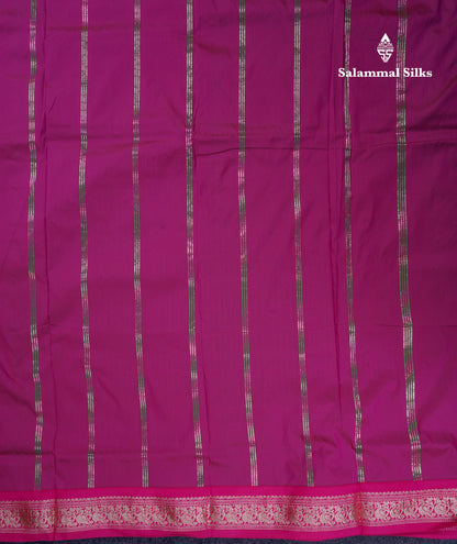 9.5 Yards Semi Silk Saree Parrot Green with Contrast Pink Traditional Border