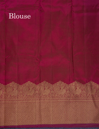 Beautiful Dual Tone Dark Magenta Fancy Pure Kanjivaram Silk Saree With Turning Border