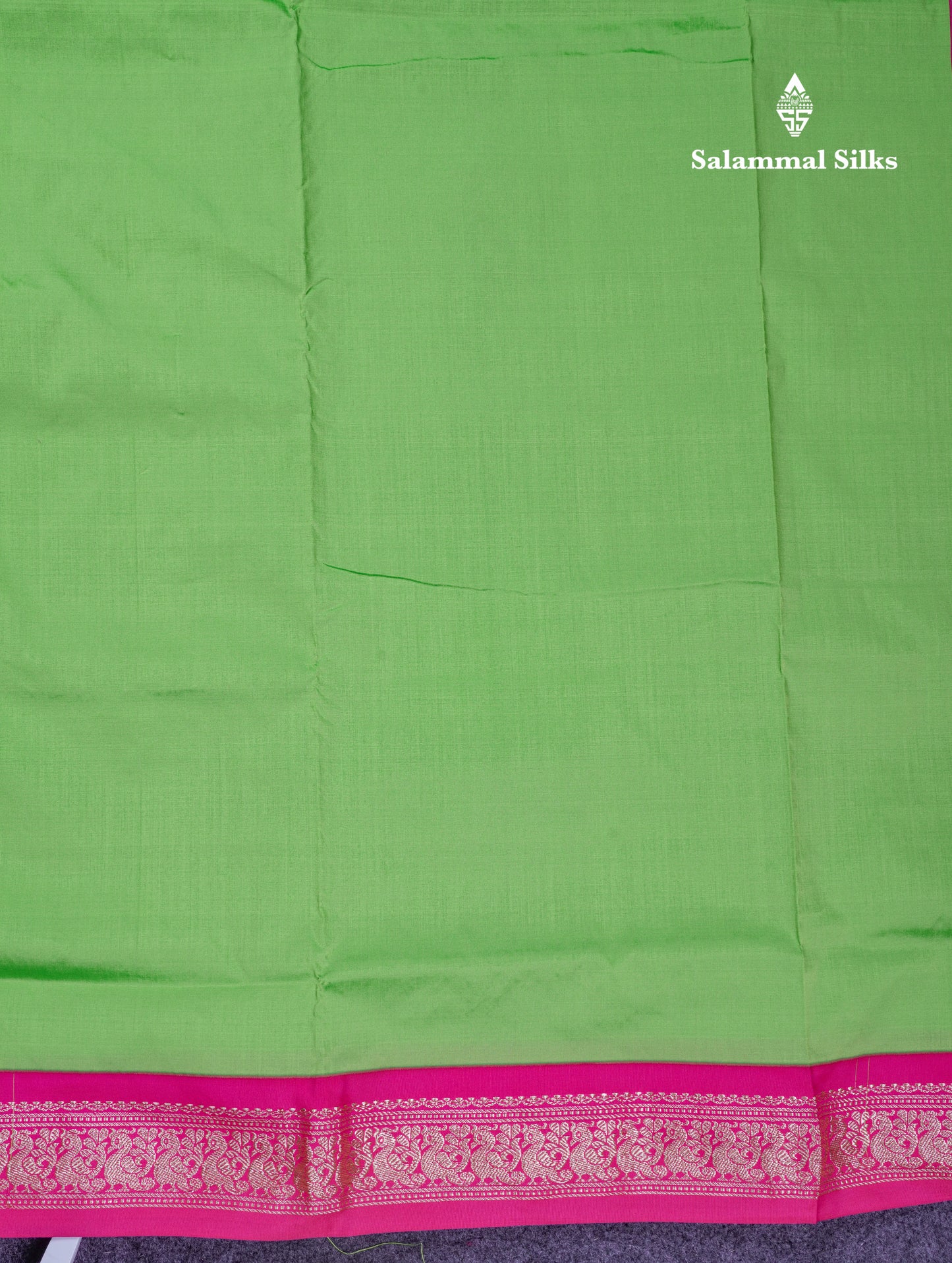 9.5 Yards Semi Silk Saree Parrot Green with Contrast Pink Traditional Border