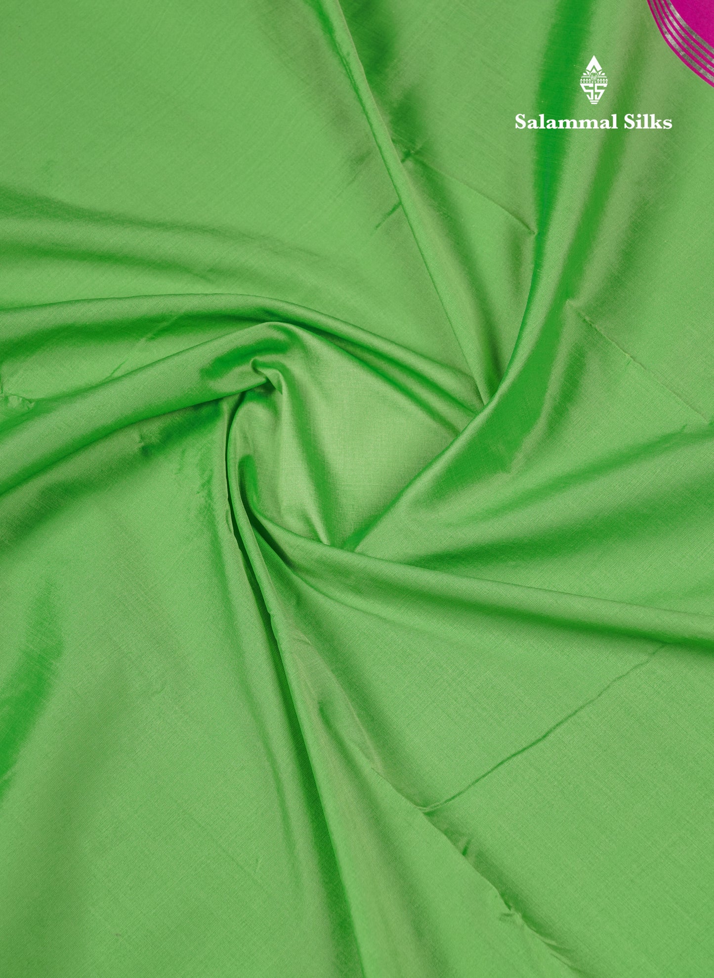9.5 Yards Semi Silk Saree Parrot Green with Contrast Pink Traditional Border