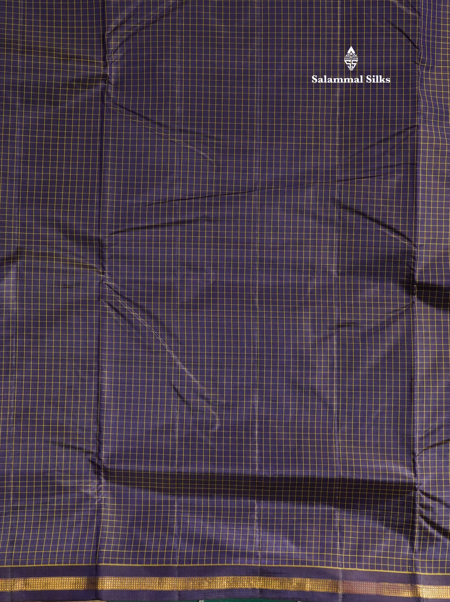 10 Yards Pure Silk Saree Tiny Zari Checks Navy Blue with Small Border