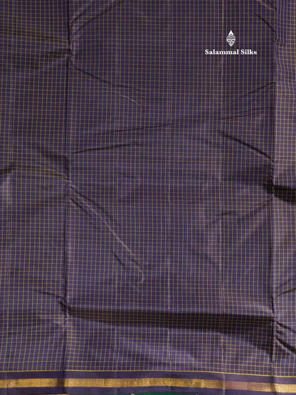 10 Yards Pure Silk Saree Tiny Zari Checks Navy Blue with Small Border