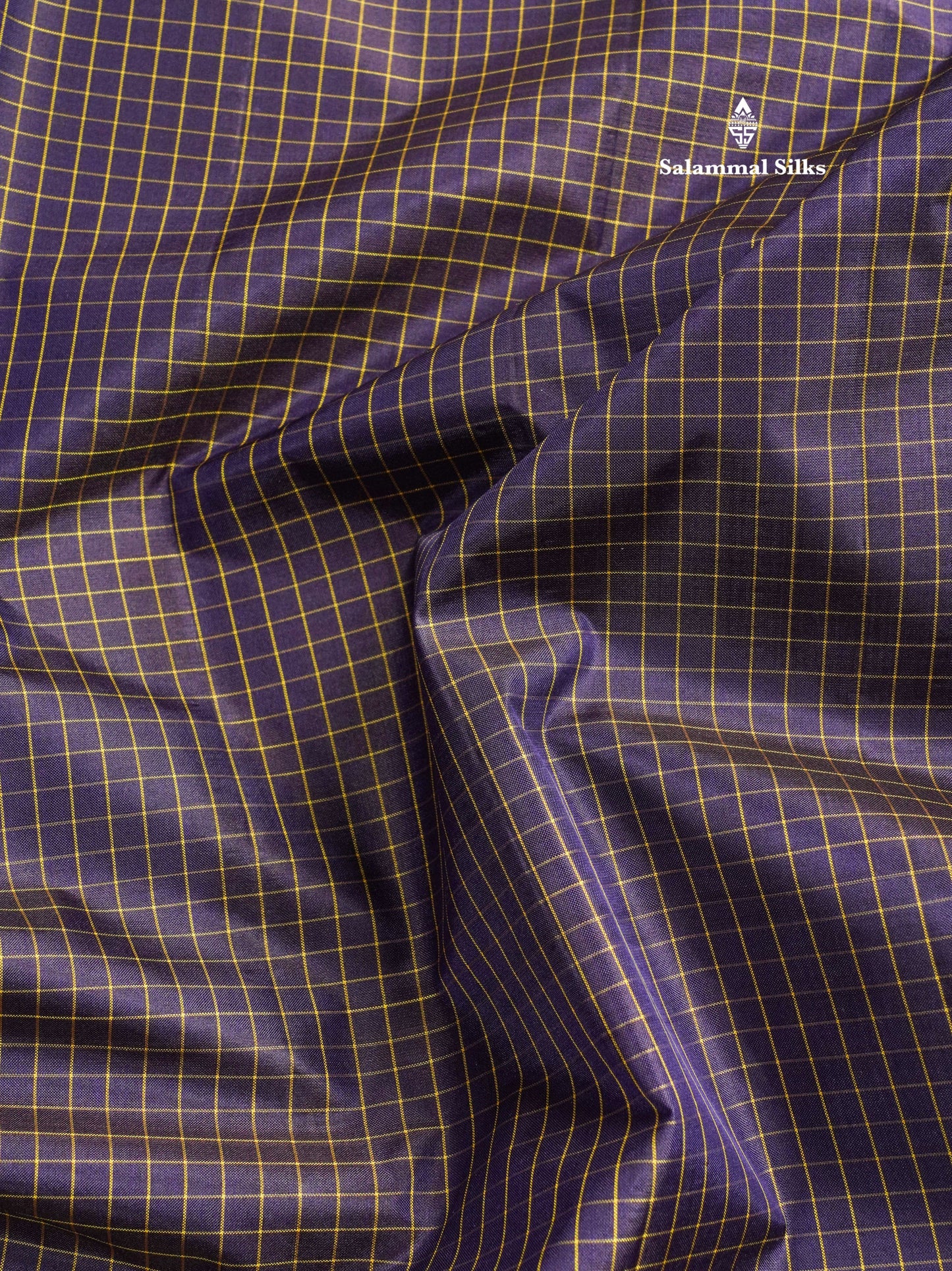 10 Yards Pure Silk Saree Tiny Zari Checks Navy Blue with Small Border