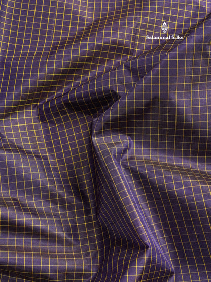 10 Yards Pure Silk Saree Tiny Zari Checks Navy Blue with Small Border