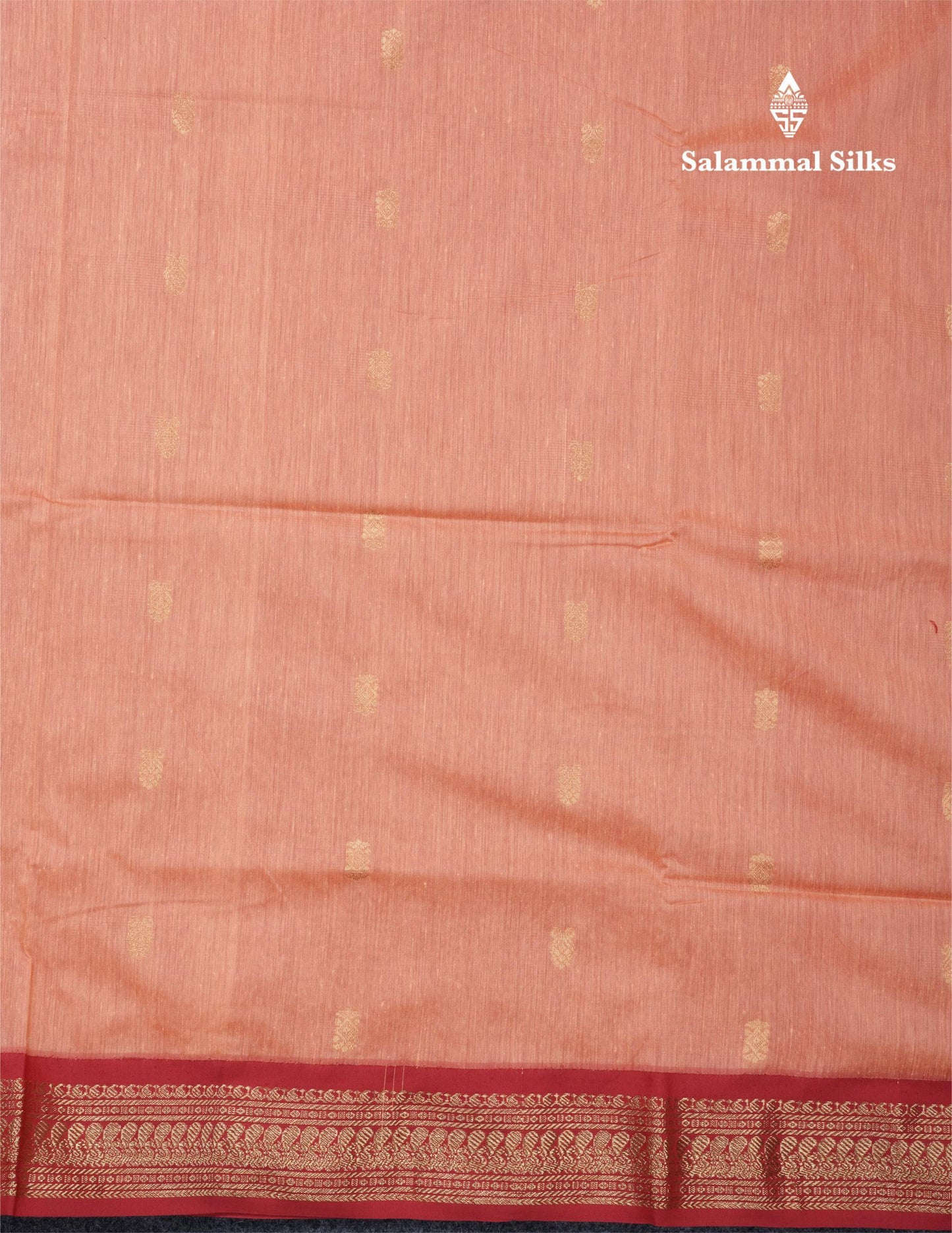 Light Orange Kalyani Cotton Saree With Contrast Reddish Maroon Border