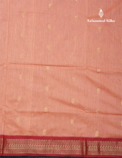 Light Orange Kalyani Cotton Saree With Contrast Reddish Maroon Border