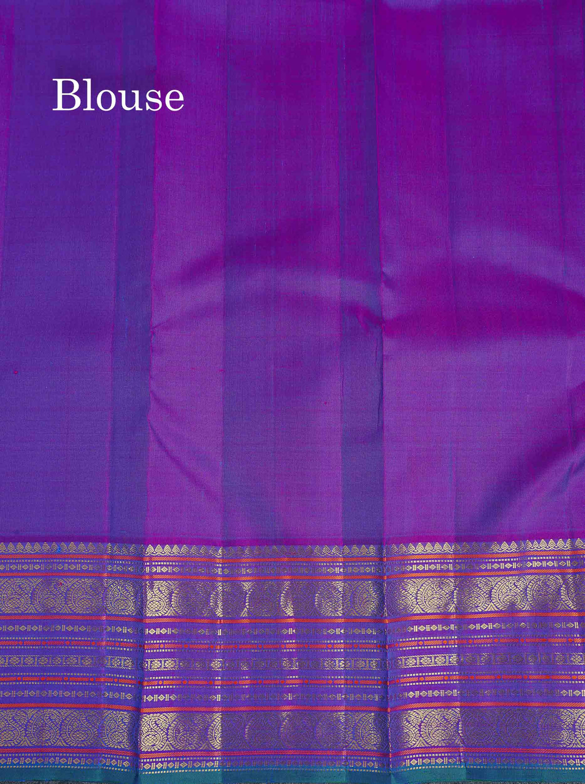 Pure Kanjivaram Silk Saree - Peacock Blue Colour Body Zari Butta With Contrast Purple Border