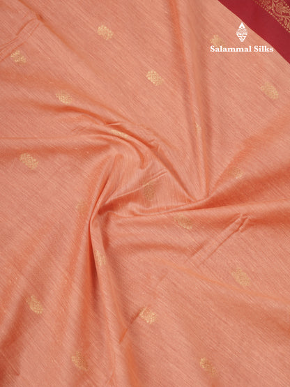 Light Orange Kalyani Cotton Saree With Contrast Reddish Maroon Border