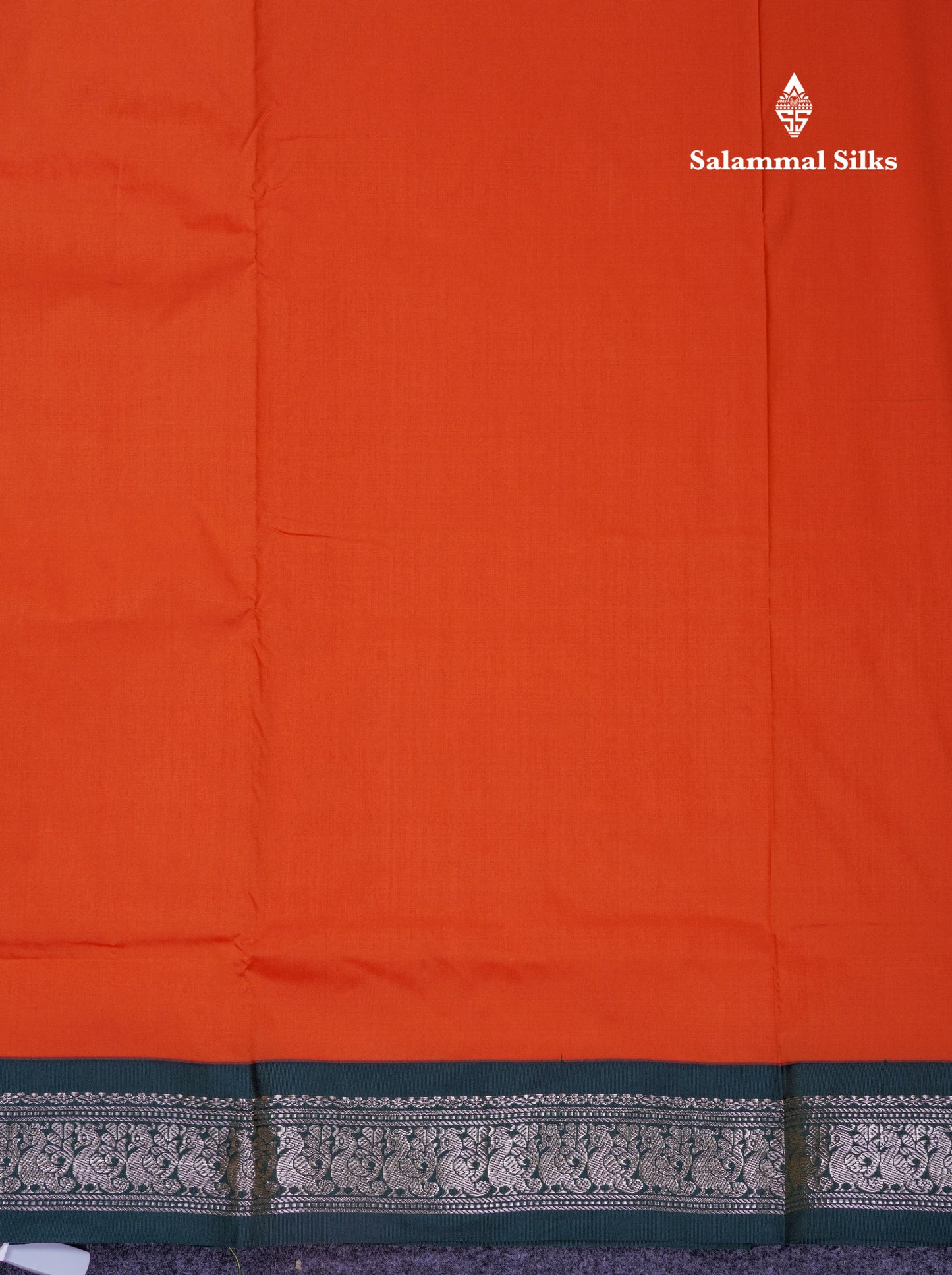 9.5 Yards Semi Silk Saree Orange With Contrast Bottle Green Traditional Border
