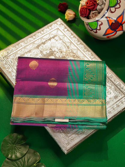 Pure Silk Cotton Saree - Purple Colour Body With Butta