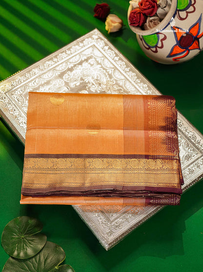 Pure Silk Cotton Saree - Peach Colour Body With Butta